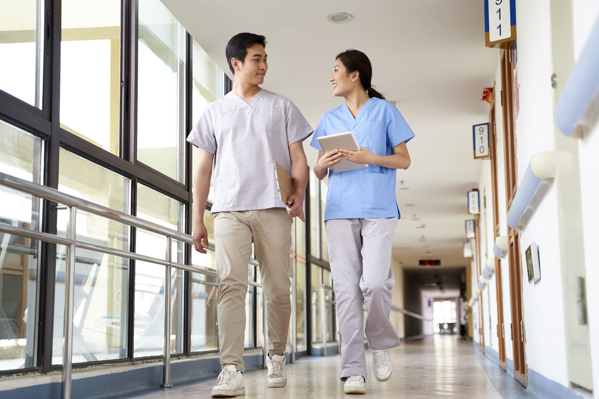 Students on a nursing school campus